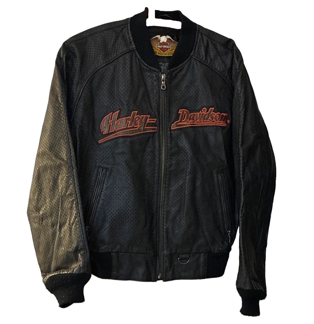 Vintage Harley Davidson Perforated Leather Bomber Jacket Womens L 98071-04VW